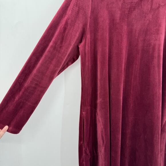 J. Jill purejill Velour Shift Dress Sz XL Burgundy Pockets Modest Mature Classic - Picture 6 of 12